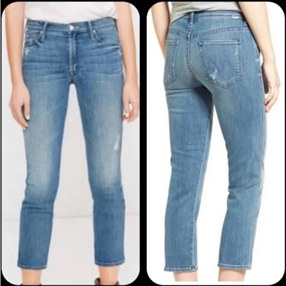 MOTHER high waisted, cropped rascal graffiti girl blue jeans